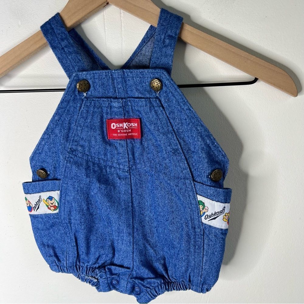 Vintage OshKosh B'gosh Classic Blue Kids Bubble Overalls Made in USA 6-9mo